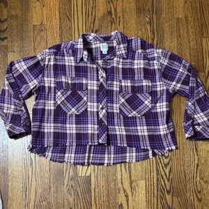 Urban Outfitters BDG Cropped Oversized Purple Flannel 100% Cotton SZ S